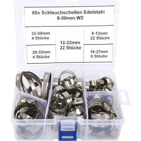60 Stück Deutsche Federschlauchschellen, Befestigungsklammern Für Rohre Mit 8–12 Mm, 12–22 Mm, 16–27 Mm, 20–32 Mm Und 32–50 Mm Durchmesser