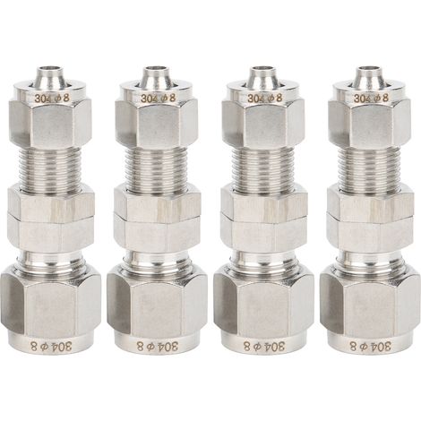 4-teiliges Kompressionsverschraubungsset Mit Edelstahlring 304, Gerader Schottverbinder Mit 2-punkt-anschluss, Abmessungen 8 X 5 Mm