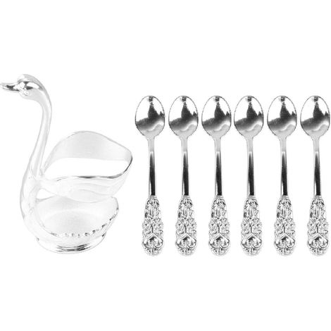 Eleganter, Schwanenförmiger Kaffeelöffelhalter, Spiegelpolierter Rührlöffelständer Aus Aluminiumlegierung, Ideal Für Cafés, Büros Oder Partys, Silberfarben.
