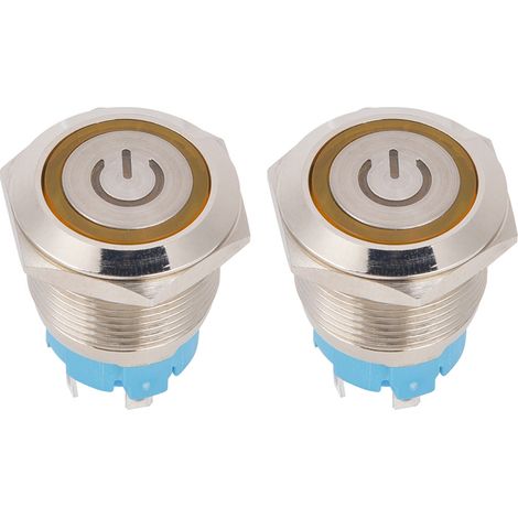 19-mm-4-poliger Drucktaster, Ip65 Wasserdichtes Edelstahlgehäuse, 12–24 V Dc, Gelbe Kontrollleuchte (2er-pack)