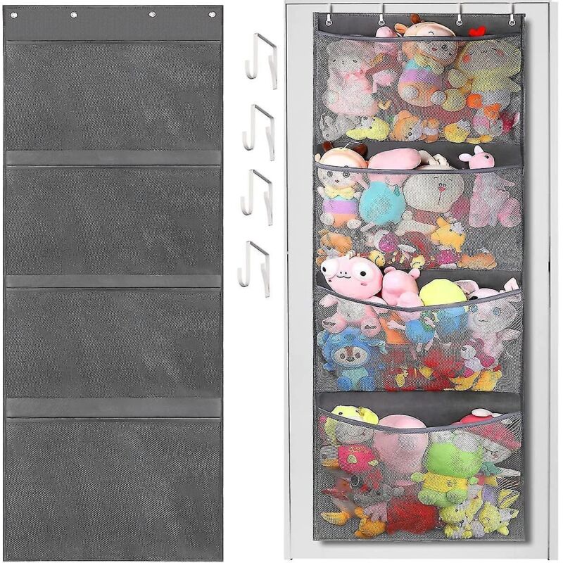 Hängender Aufbewahrungsbeutel Für Kuscheltiere Zur Tür, Mit 4 Großen Netztaschen, Ideal Für Babykuscheltiere Im Kinderzimmer.