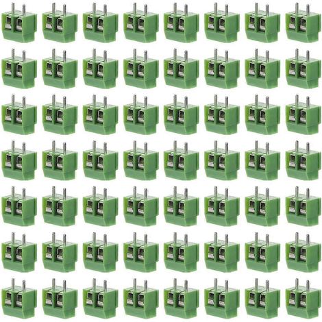 Packung Mit 80 Zweipoligen Schraubklemmen, 5,08 Mm Rastermaß, Für Die Leiterplattenmontage. – 1,3 X 1 X 0,7 Cm – Grün