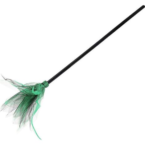 Halloween-besen, Kreativer Hexenbesen Aus Netzgewebe, Halloween-partyartikel – 80 X 30 Cm – Grün