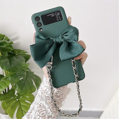 Schutzhülle Kompatibel Mit Samsung Galaxy Z Flip 3 5g, Stoßfeste Hartplastik-schutzhülle Mit Grüner Handschlaufe Und Schleifen-design