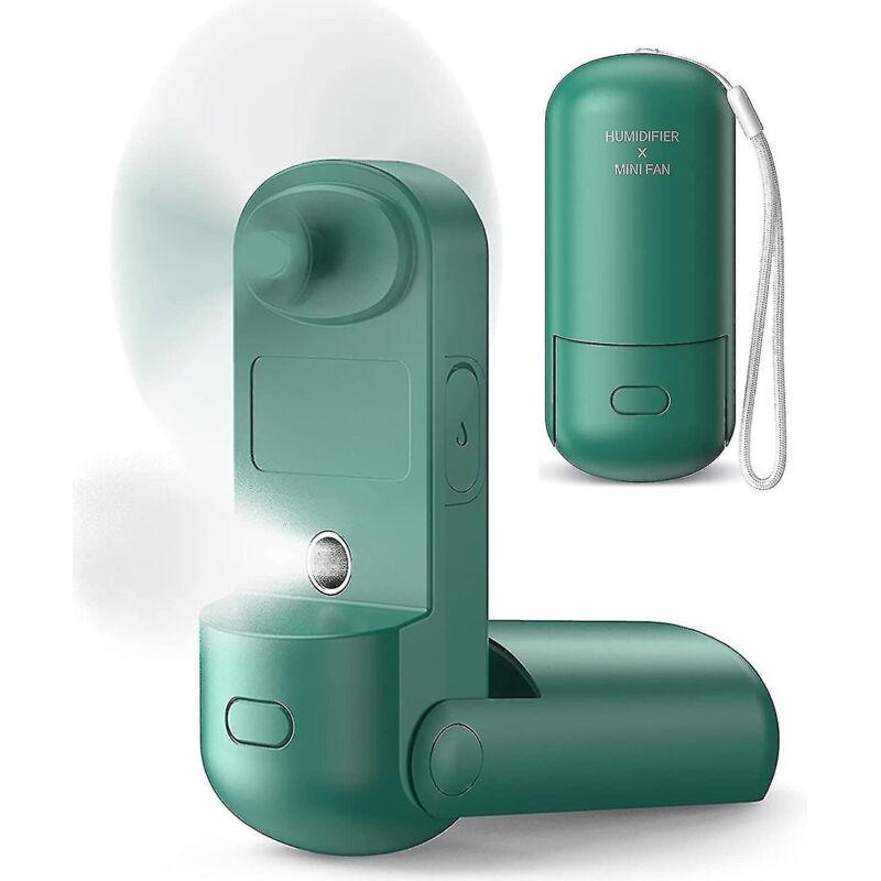 3-in-1 Mini-ventilator Mit Integriertem Sprühnebel, Akku Und 3 Geschwindigkeitsstufen [6-13-20 Stunden Akkulaufzeit] Grün
