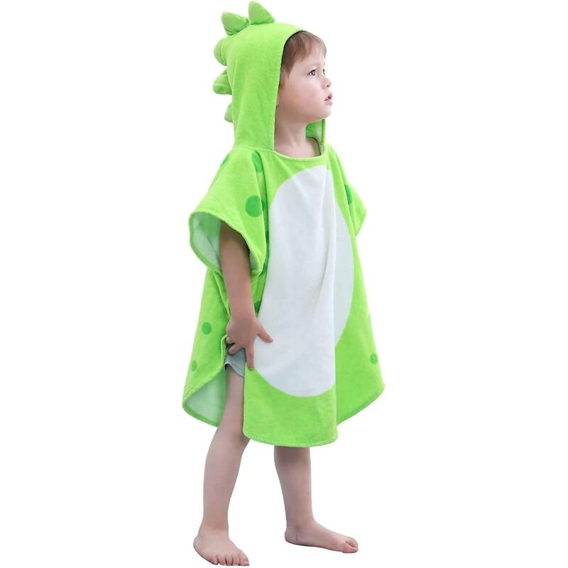 Kinder-strandponcho Mit Kapuze, Grünes Dinosaurier-muster, Größe 2–4 Jahre, 70 X 140 Cm, Baumwolle