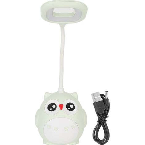 Grüne, Eulenförmige, Wiederaufladbare Led-usb-schreibtischlampe Mit Stifthalter, Sanftem Licht Für Das Schülerzimmer Und Augenschonendem Nachtlicht.