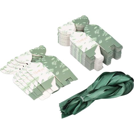 50 Grüne Geschenkboxen Mit „danke“-schleife Und Blattmuster, Für Süßigkeiten, Geschenkverpackung, Hochzeiten Und Partys