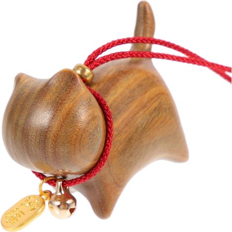 Katzenfigur Im Ethno-stil, Autoanhänger Aus Holz, Katzen-kunsthandwerk, Autodekoration Aus Holz – 5,00 X 3,70 X 2,50 Cm – Hellbraun