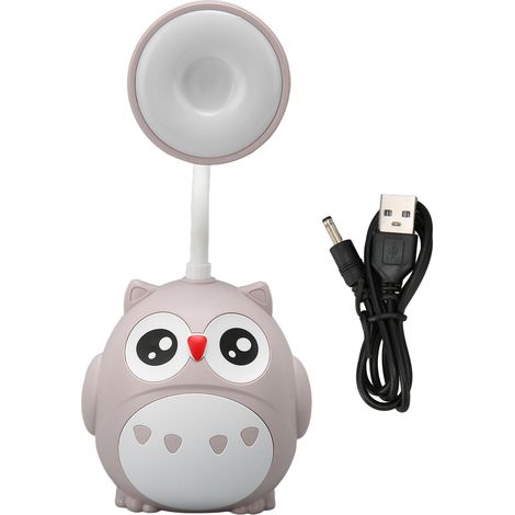 Led-schreibtischlampe Mit 2 Helligkeitsstufen, Stifthalter Und Eulenform, Augenschonendes, Weiches Licht, Usb-anschluss, Hellgrau