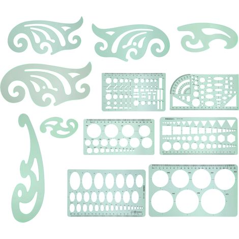 12-teiliges Set Multifunktionaler Zeichenschablonen, Geometrische Lineale Aus Kunststoff Für Design- Und Messbedarf