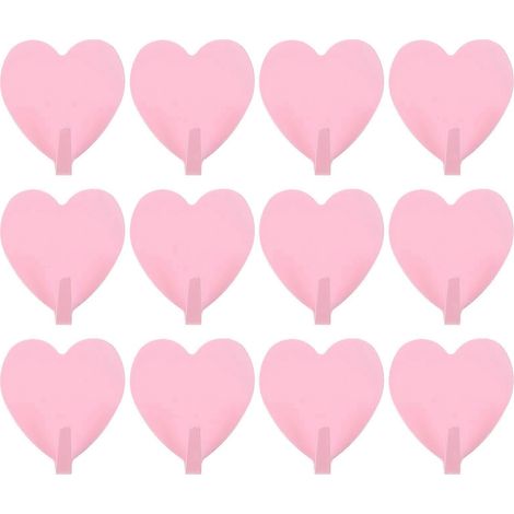 Set Mit 12 Herzförmigen, Robusten Klebehaken Aus Eisen Zur Wandmontage In Bad Und Küche (hellrosa) – 4 X 4,5 X 1,7 Cm – Rosa