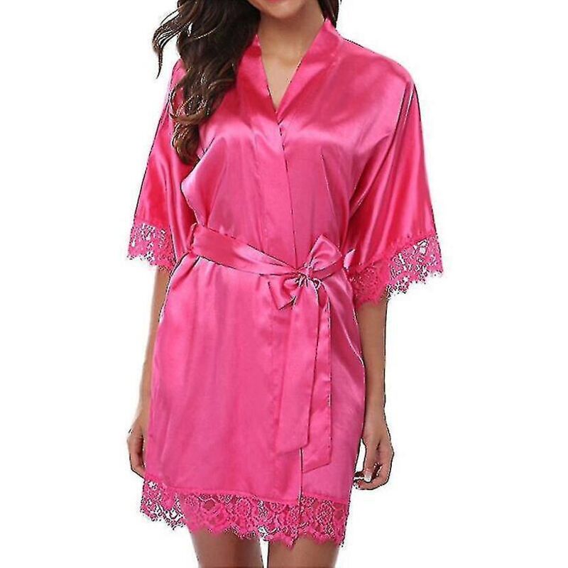 Satin-morgenmantel Für Braut, Brautjungfer, Kimono, Morgenmantel, Nachthemd, Bademantel – Hellrosa