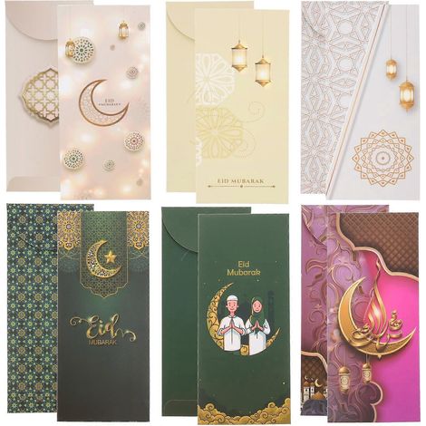 Set Mit 6 Papierumschlägen Für Ramadan, Eid-geldumschläge Und Eid-geschenkkartenumschläge – 18 X 8 Cm