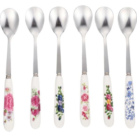 Set Mit 6 Teelöffeln, Dessertlöffeln Und Kaffeelöffeln Mit Keramikgriffen Für Den Hausgebrauch – 15,50 X 2,50 X 1,00 Cm – Verschiedene Farben