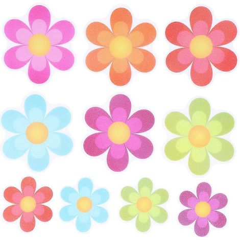 Set Mit 10 Farbenfrohen, Rutschfesten, Blumenförmigen Aufklebern Für Badezimmer, Badewanne Und Dusche. – 10 Stück