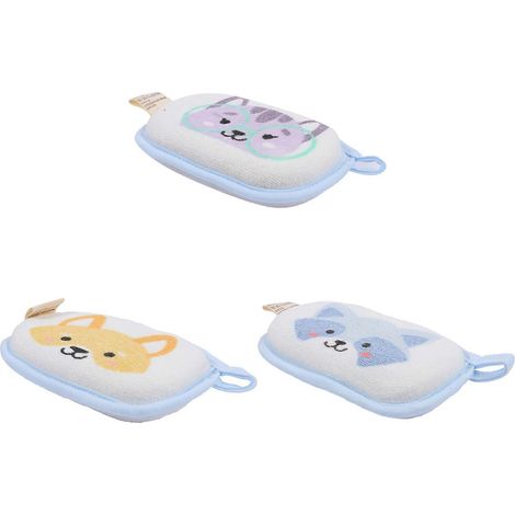 3er-set Babybadeschwämme, Cartoon-design, Extra Saugfähig, Aus Baumwolle, Für Kleinkinder – 12,00 X 8,00 X 1,50 Cm