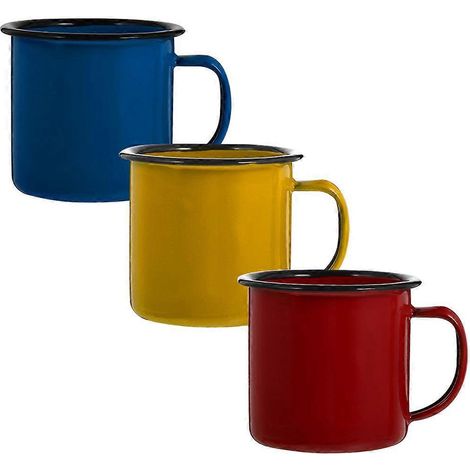Set Aus 3 Farbenfrohen Emaillebechern, Schlichtes Design, Tragbare Emaille-wasserbecher Für Zuhause – 6,5 X 6,5 X 6 Cm