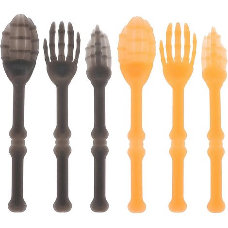 Set Mit 2 Dekorativen Kunststoffbestecksets Für Halloween (gabeln Und Löffel) – Verschiedene Farben – M