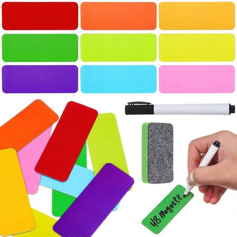 Set Mit Beschreibbaren Magnetetiketten, Namensschildern, Notizzetteln Und Kühlschrankmagneten Inklusive Stift Und Pinsel – 8,00 X 3,00 X 0,10 Cm