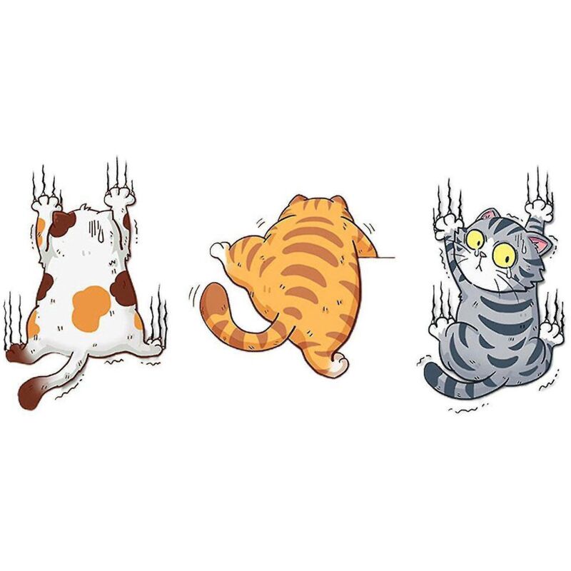 Set Mit 3 Autoaufklebern Mit Katzenmotiv, Aufkleber Mit Zerkratzter Katze, Lustiger Dekorativer Katzenaufkleber, 3d-tieraufkleber Aus Vinyl