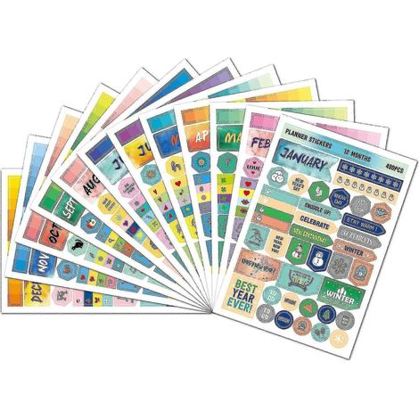 Cisea Packung Mit 24 Bögen / 960 Aufklebern: Monatsaufkleber, Datumsaufkleber, Inspirationsaufkleber, Aufkleberset Zum Planen Oder Dekorieren Von Notizbüchern