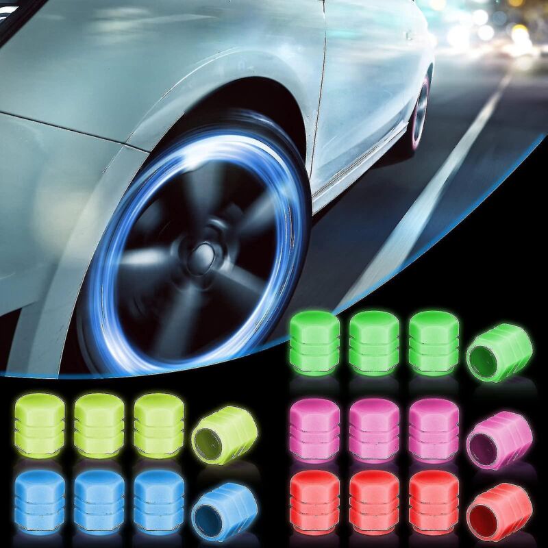 20er-packung Phosphoreszierende Reifenventilkappen Mit Fluoreszierenden Ventilschäften, Universell Passend Für Autos, Motorräder, Suvs, Lkws Und Fahrräder. Zubehör In 5 Farben Erhältlich.