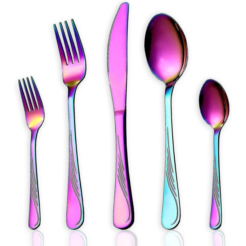 Set Aus 5 Schillernden Besteckteilen, Farbiges Edelstahlbesteck