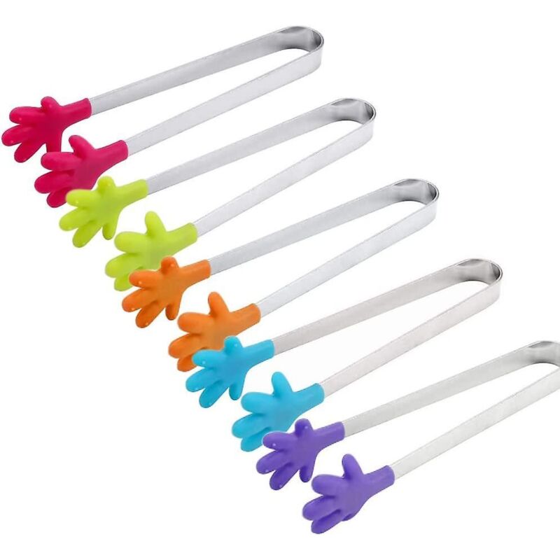 Set Mit 5 Mini-eiszangen Aus Edelstahl Mit Rutschfesten Silikongriffen Zum Kochen Und Grillen