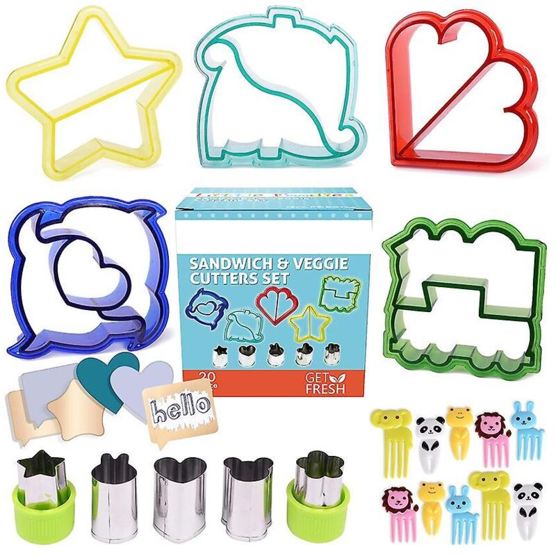Set Mit 20 Sandwich-ausstechern, Darunter 5 Formen, 5 Gemüseausstecher Und 10 Zusätzliche Bento-dekorationen.