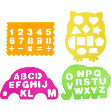 4-teiliges Geometrisches Zeichenlineal-set Mit Buchstaben Und Zahlen – Lernspielzeug Für Kinder