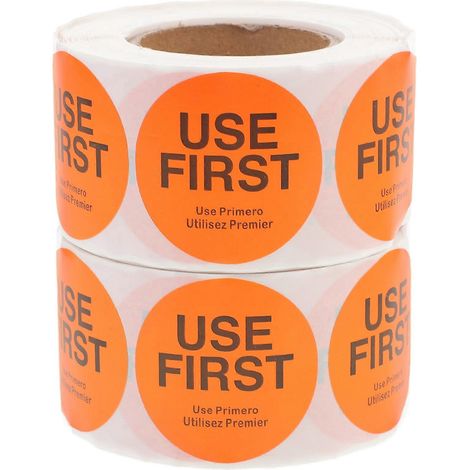 Rollen Mit „vor Gebrauch Verwenden“-aufklebern Für Lebensmitteletiketten, Klebeetiketten Für Restaurants Und Küchen. – 3,80 X 3,80 X 0,01 Cm – Orange