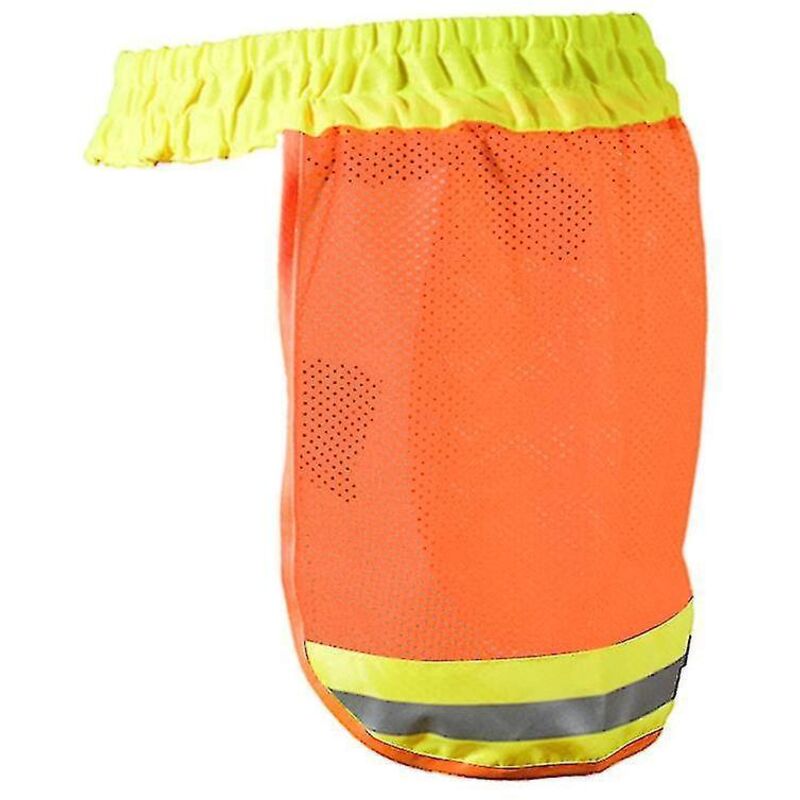 Orangefarbener Sonnenschutz Für Schutzhelme Mit Gut Sichtbarem, Reflektierendem Nackenschutz Aus Netzgewebe Und Sonnenschutz.