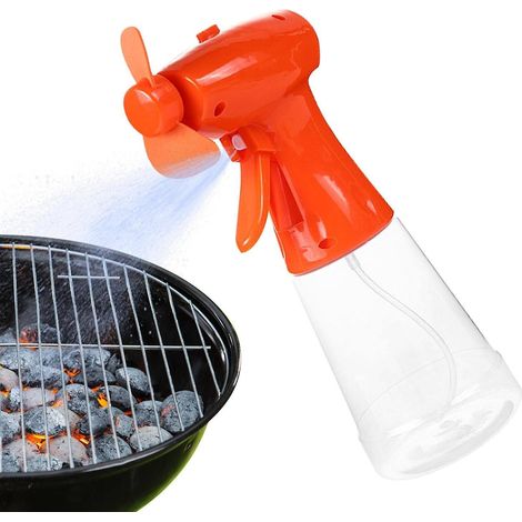Tragbarer, Orangefarbener Ventilator Mit Batteriebetriebenem Wasserzerstäuber – Taschen-/tischventilator Für Den Innen- Und Außenbereich
