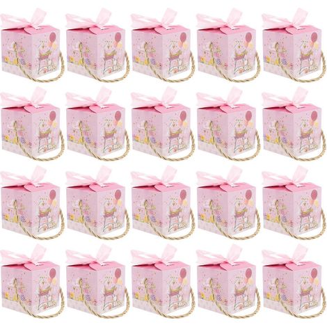 20 Geschenkboxen Mit Cartoon-motiven, Verpackungsboxen Für Süßigkeiten Und Leckereien, Gastgeschenkboxen – 8 X 8 Cm – Rosa