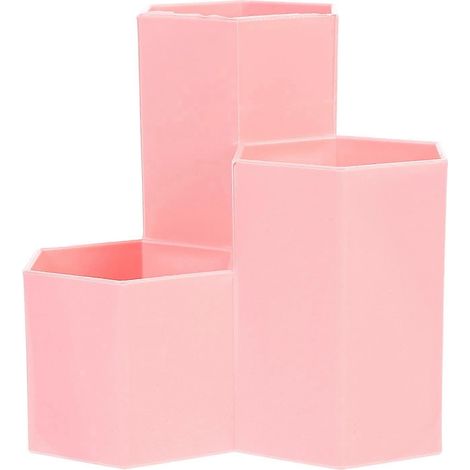 Kreative Sechseckige Aufbewahrungsbox Für Stifte, Aus Kunststoff, Für Büro- Und Schulbedarf (rosa) - Pink