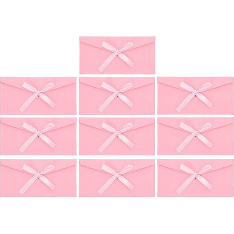 Set Mit 10 Einladungsumschlägen Aus Kraftpapier Mit Schleife – 22 X 11 X 1 Cm – Rosa