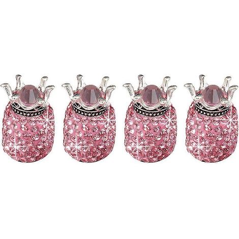 Set Mit 4 Kronenförmigen Autoreifenabdeckungen, Diamanteffekt, Glänzend Und Staubdicht (rosa) – 1,9 X 1,5 Cm – Rosa