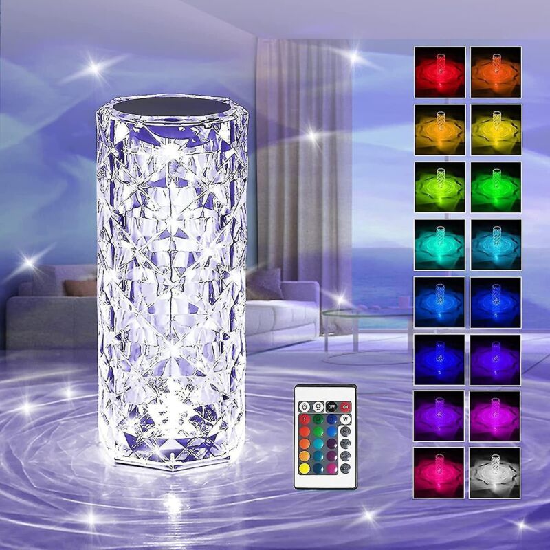 Kristall-led-tischleuchte, Rosa Rautenmuster, Stimmungsvolles Touch-nachtlicht – 16 Farben