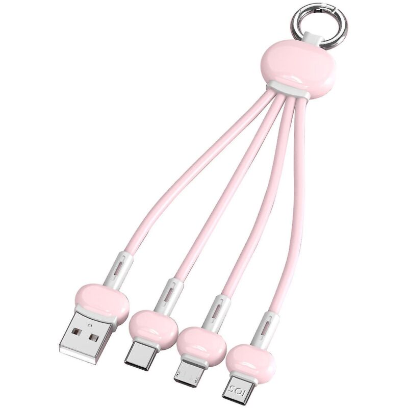 Usb-kabel, 3-in-1 Tragbares Schnellladegerät Mit Usb Typ-c, Micro-usb Und Ip-anschlüssen, Rosa Stecker.