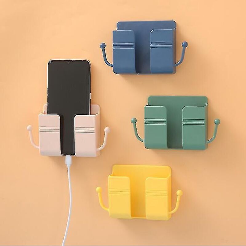 Set Mit 2 Selbstklebenden Wandhalterungen Für Mobiltelefone Mit Ladegerät Und Ablage, Rosa
