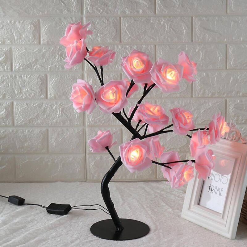Kleine Rosa Led-tischlampe In Form Eines Blühenden Baumes Zur Innendekoration