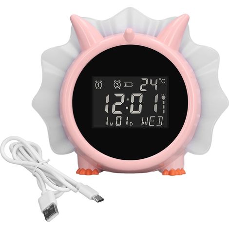 Multifunktionaler Rosa Dinosaurier-wecker Mit Led-anzeige Für Den Nachttisch