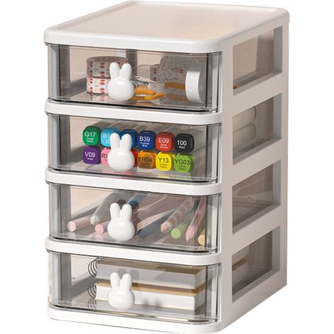 Transparente Aufbewahrungsbox Für Den Schreibtisch Mit Hasengriff, Schubladenorganizer Für Bürobedarf, Großes Fassungsvermögen, 4 Ebenen (13,4 X 17 X 21 Cm)