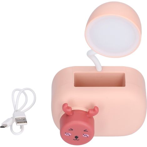 Multifunktionale Led-schreibtischlampe Mit Anspitzer, Usb-kabel, Im Cartoon-hirsch-design Für Schlafzimmer, Büro, Arbeitszimmer – Rosa