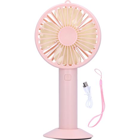 Wiederaufladbarer Usb-handventilator Mit 4 Flügeln, 3 Geschwindigkeitsstufen Und Standfuß – Erfrischendes Rosa
