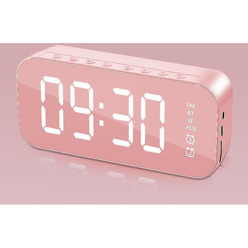 Pinkfarbener, Multifunktionaler Led-digitalwecker Mit Bluetooth-lautsprecher Und Beleuchteter Elektronischer Musikbox Für Den Nachttisch Oder Schreibtisch.