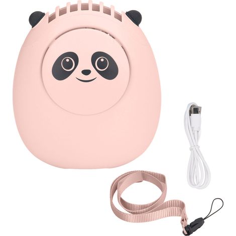 Niedlicher Bären-nackenventilator, Tragbar, 3 Geschwindigkeitsstufen, Usb-aufladbar, Leise, Klingenlos, Mini-modell Mit Kabel Für Reisen Und Büro, Rosa