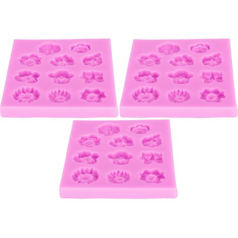 Set Mit 3 Silikonformen Mit Blumenmustern Für Polymerclay Und Schokolade (rosa)