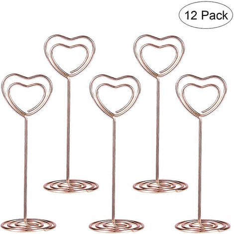 Ounona Set Mit 12 Herzförmigen Fotohaltern, Roségold, Tischkartenhaltern, Menükartenklammern, Für Hochzeiten (roségold) – 8,50 X 3,00 X 3,00 Cm – Gold